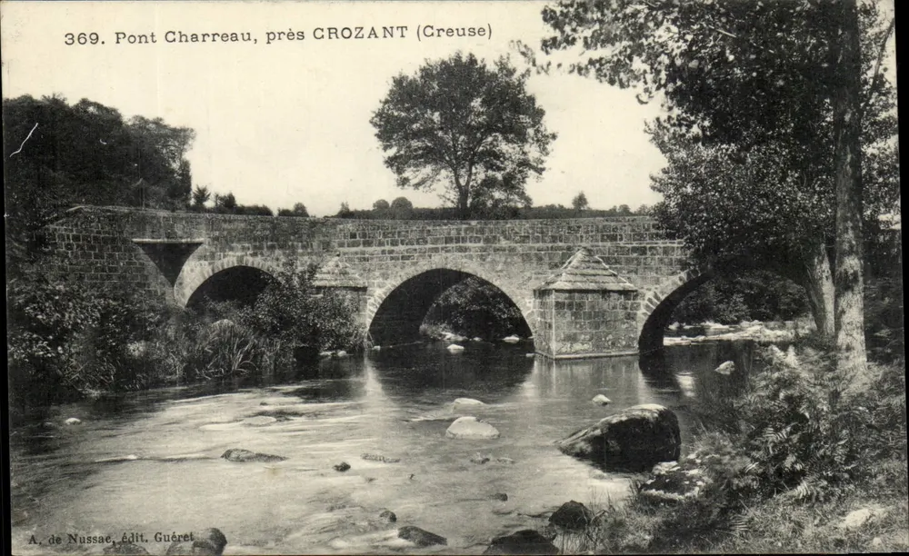 Ponte Charreau, perto de Crozant (Creuse) — editor A. de Nussae, n° 369 - Frente