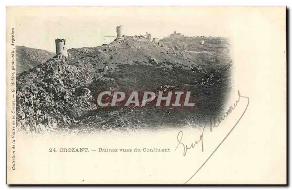 Crozant — Ruínas vistas do Confluent — G. Maïsire, fotógrafo-editor, Argenton - Frente