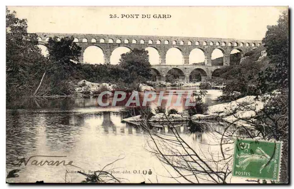Most Gard — widok zbudowana na Gard — Nîmes, fot.-wyd. O.J. (O.J. Navarre) - Awers