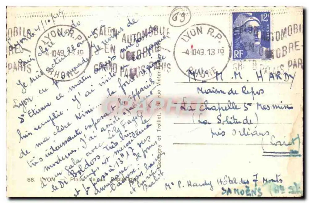 Place de la République — Lyon — editor Reivax, n°58 - Verso