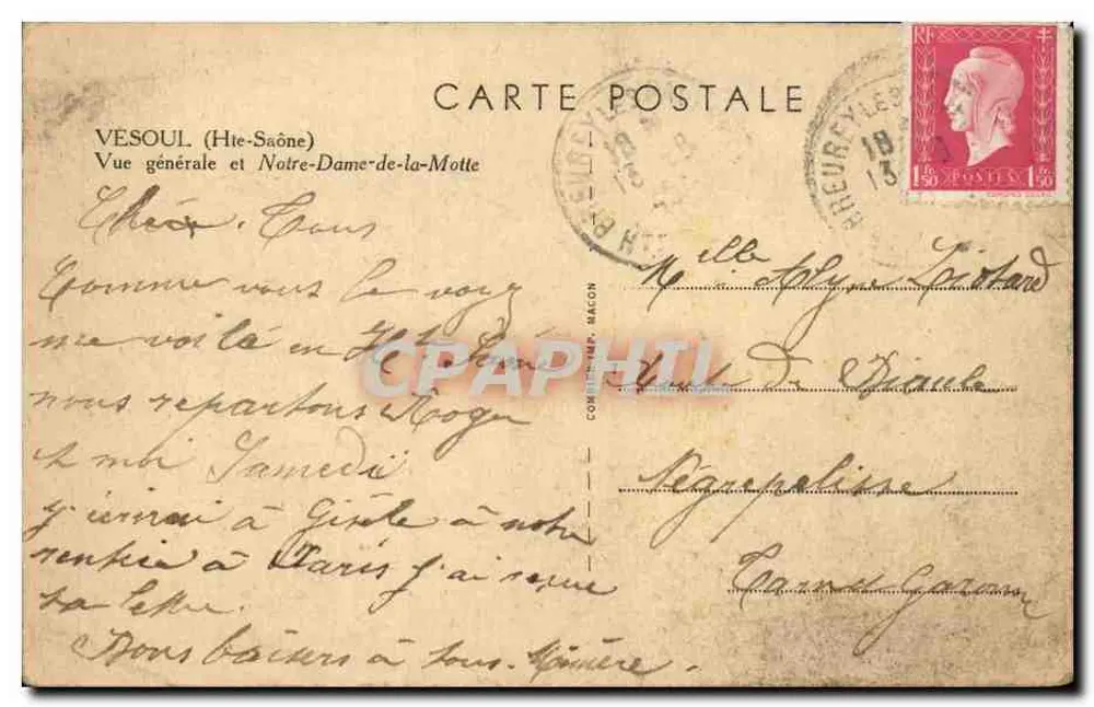 Vesoul (Haute-Saône) — Allgemeine Ansicht und Notre-Dame-de-la-Motte — Verlag unbekannt - Rückseite