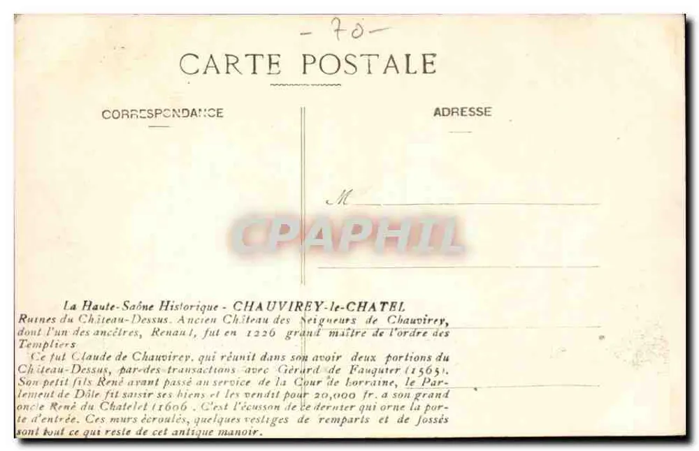 Ruínas do Castelo-Dessus — Antigo Castelo dos Senhores de Chauvirey — CHAUVIREY-le-CHATEL - Verso
