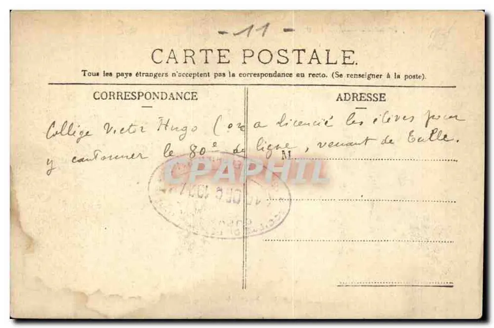 Narbonne, o 190 — Colégio Victor-Hugo — L. Janson, Editor - Verso