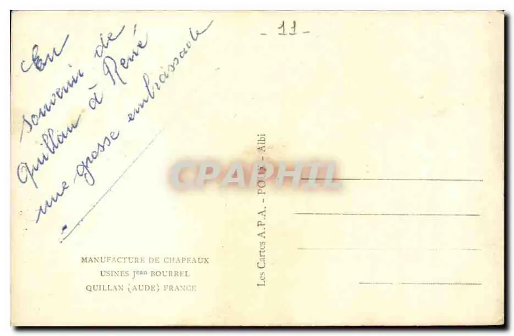 Fábricas Jean Bourrel — Quillan (Aude) — editor A.P.A. n°11 - Verso