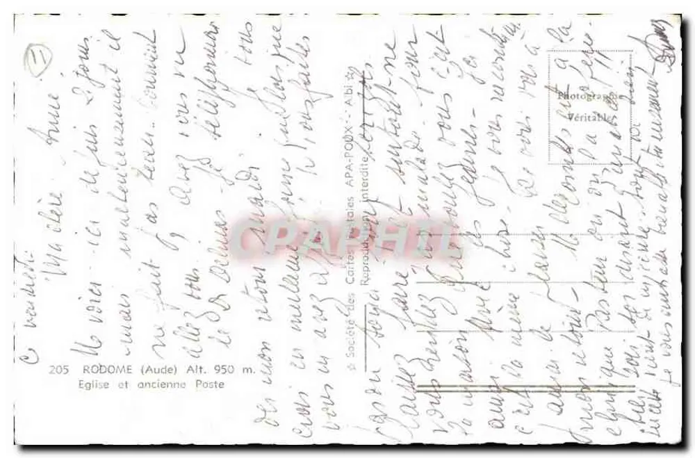 Rodome — Iglesia y antigua oficina de correos — Société des Cartes Postales APA - Reverso