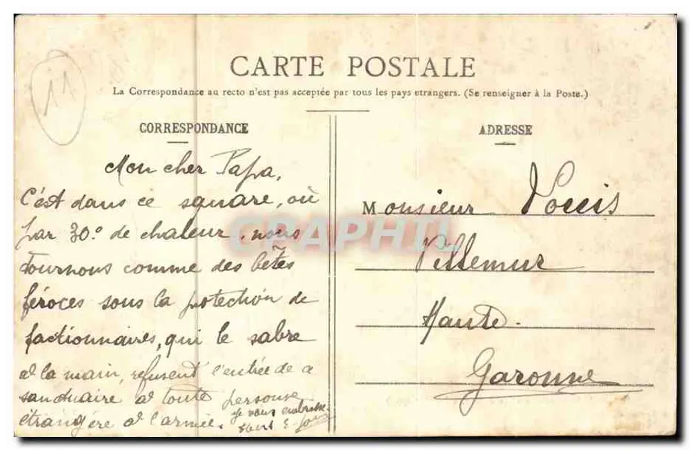 Square de la Révolution — 10 Grad, 3. Januar 1905 — L. Janson, Verleger, Narbonne - Rückseite
