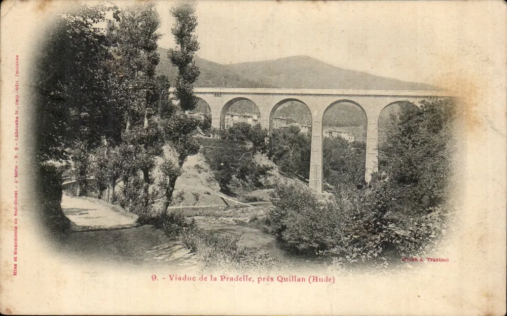 Viadotto della Pradelle, vicino Quillan (Hude) — editore A. Trantoul, serie N. 9 — Toulouse - Recto