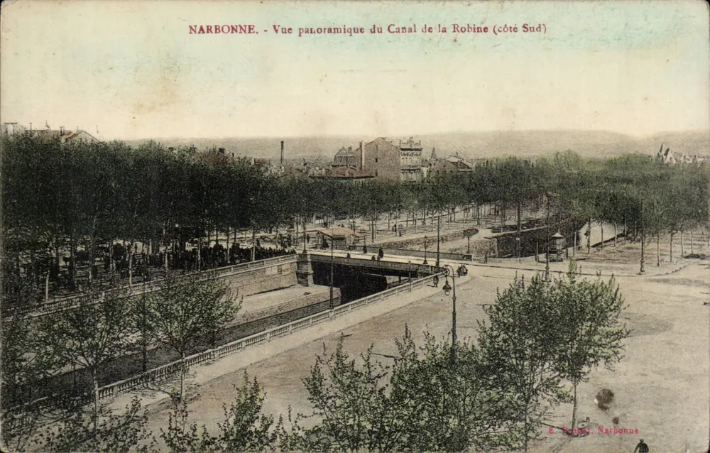 NARBONNE - Panoramablick auf den Canal de la Robine (Südseite) — E. Perret, Narbonne - Vorderseite
