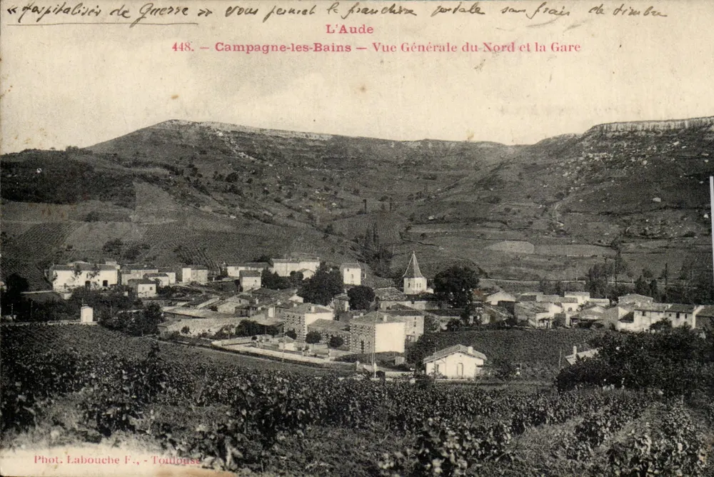 Campagne-les-Bains — Allgemeiner Blick nach Norden und die Station — L'Aude — Foto. Labouche F., Toulouse - Vorderseite