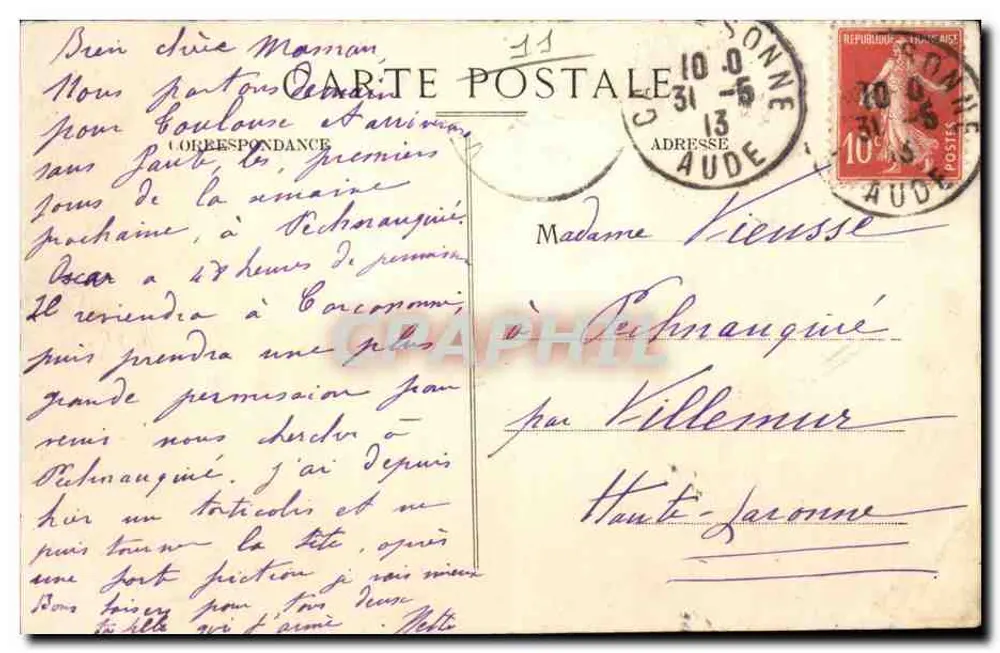 Carcassonne — Kasernen der Kavallerie des 19. Dragonerregiments — E. Roudiéré, Verleger - Rückseite