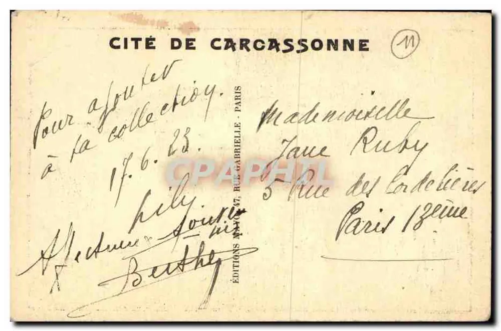 Cidade de Carcassonne — vista da porta — Edições N°47, Rue Gabrielle, Paris - Verso