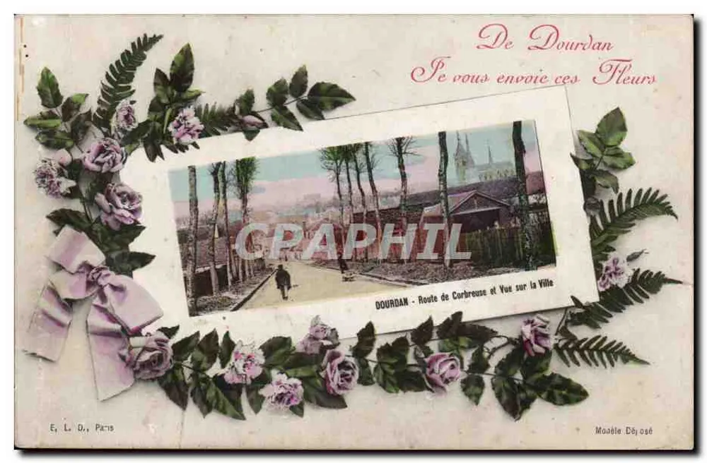 Dourdan - Route de Corbreuse und Blick auf die Stadt — E. L. D., Paris - Vorderseite