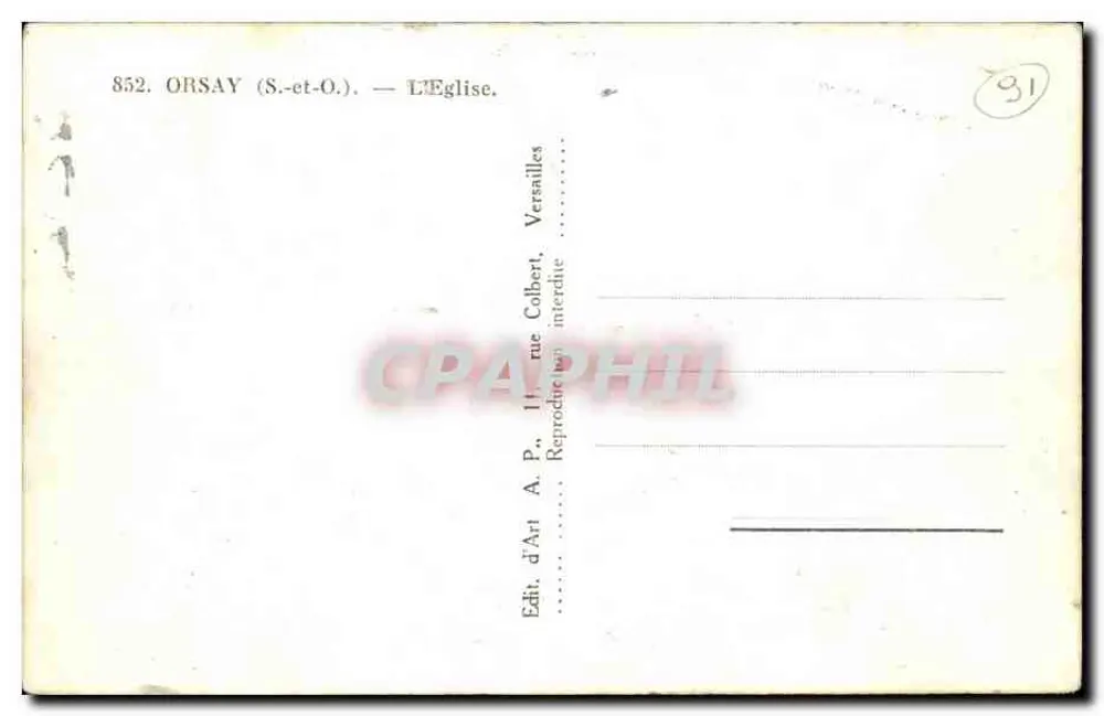 Orsay — A Igreja — Edição A.P. rua Colbert - Verso
