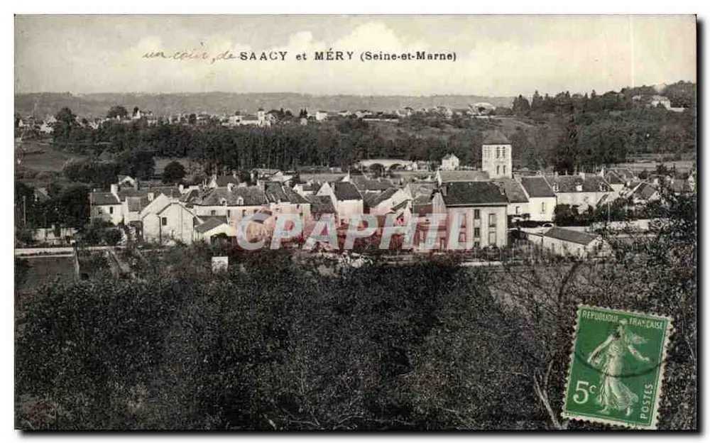 Um canto de SAACY e MÉRY (Seine-et-Marne) — vista panorâmica com igreja e aldeia — editor não visível - Frente
