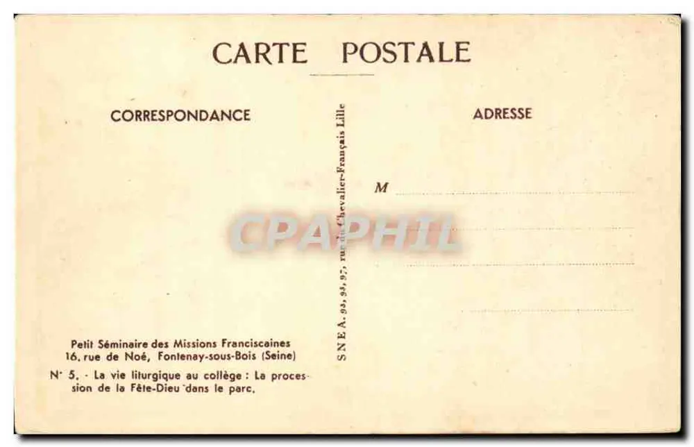 Liturgische Prozession — Petit Séminaire des Missions Franciscaines, Fontenay-sous-Bois — Nr. 5 - Rückseite