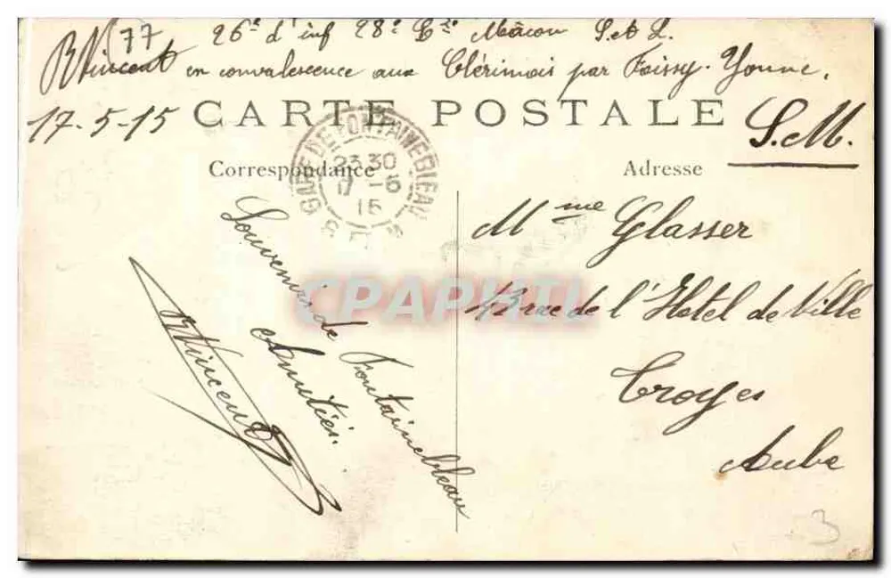 Fontainebleau — O Hotel das Correios — Postes-Télégraphes - Verso