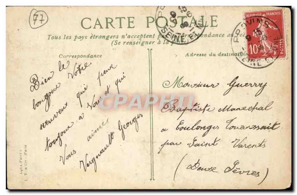 Provins — A Torre de César — editor André Pintu, n° 1557 - Verso