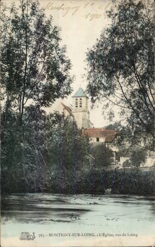 Montigny-sur-Loing — Die Kirche, Blick auf den Loing — anonymer Verlag, Nr. 765 - Vorderseite