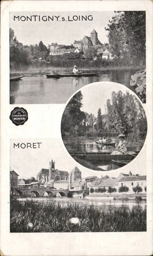 Montigny-sur-Loing e Moret — vista do rio Loire e do castelo — Coleção do Chocolate Menier - Frente