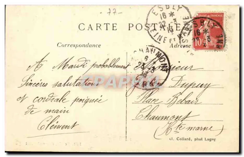Coupvray (S.-et-M.) — Place de la Fontaine, Rue St-Denis — Édit. Deville vins-restaurant - Rückseite