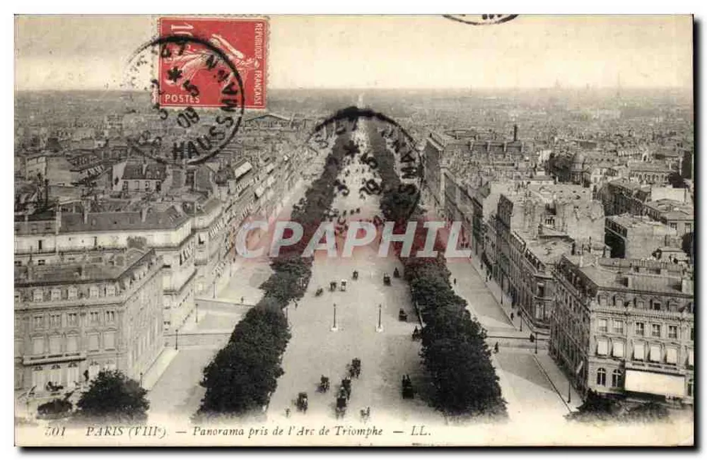 Paris (VIII) — Panorama tirado do Arco do Triunfo — LL. — N° 501 - Frente