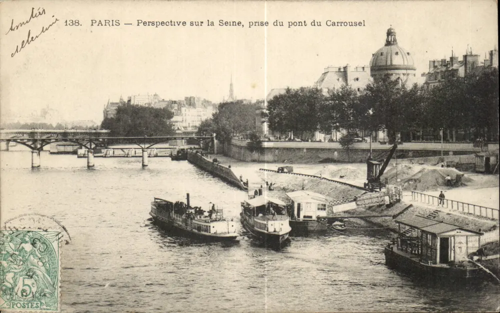 PARIS — Perspektivansicht der Seine, aufgenommen vom Carrousel-Brücke — Verlag Delerue, Nr. 138 - Vorderseite