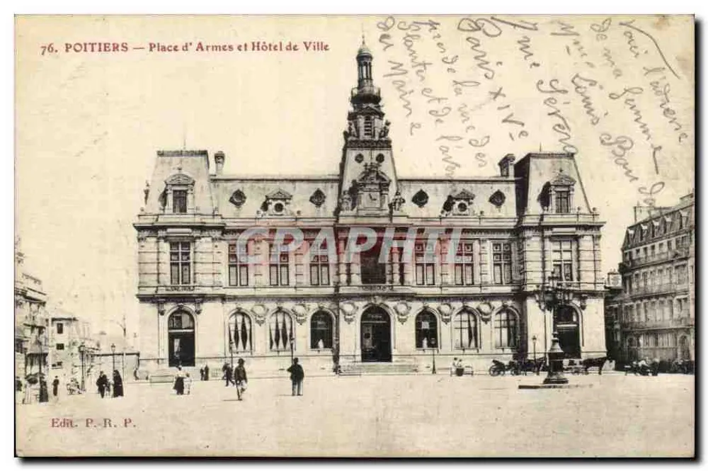 Poitiers — Place d'Armes und Rathaus — Edit. P. R. P. - Vorderseite