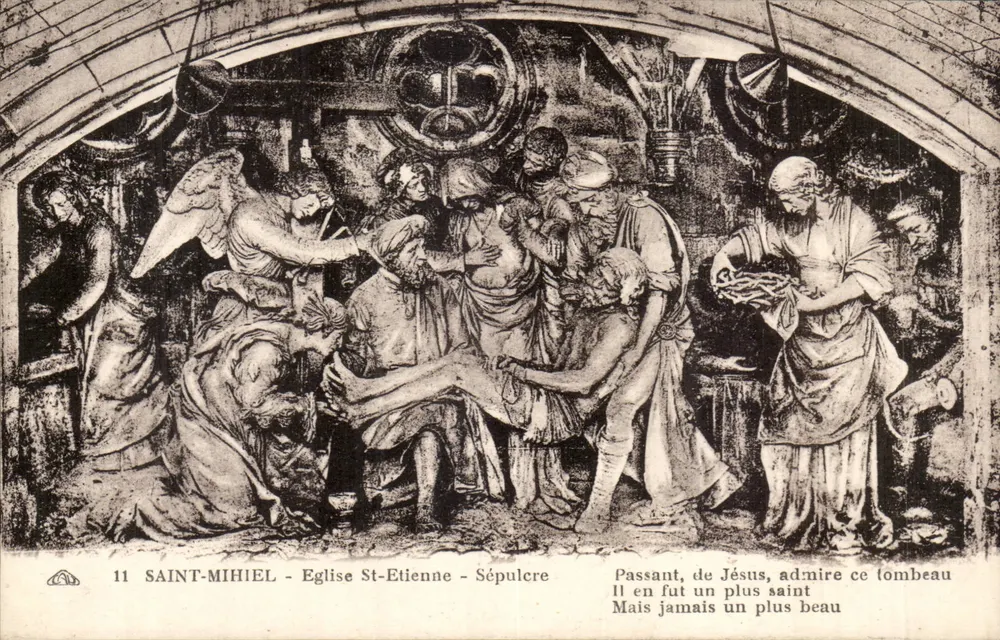 Saint-Mihiel - Kirche Saint-Étienne - Grabmal — Szene der Verkündigung des Grabes Jesu - Vorderseite