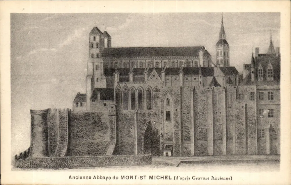 Alte Abtei von MONT-ST MICHEL — nach alter Holzschnitte - Vorderseite