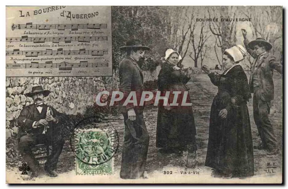 Bourrée d'Auvergne — scena z wsi z muzykiem i taniec — Vis-à-Vis, nr 302 - Awers