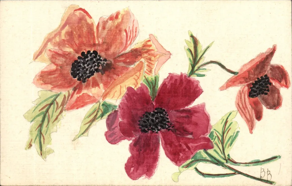 Fleurs d'anémones — aquarelle — signature BB - Vorderseite