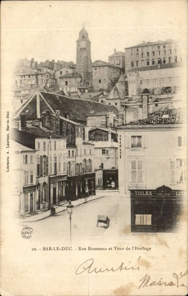 Bar-le-Duc - Rue Rousseau und Turm der Uhr — Buchhandlung A. Laurent, Nr. 10 - Vorderseite