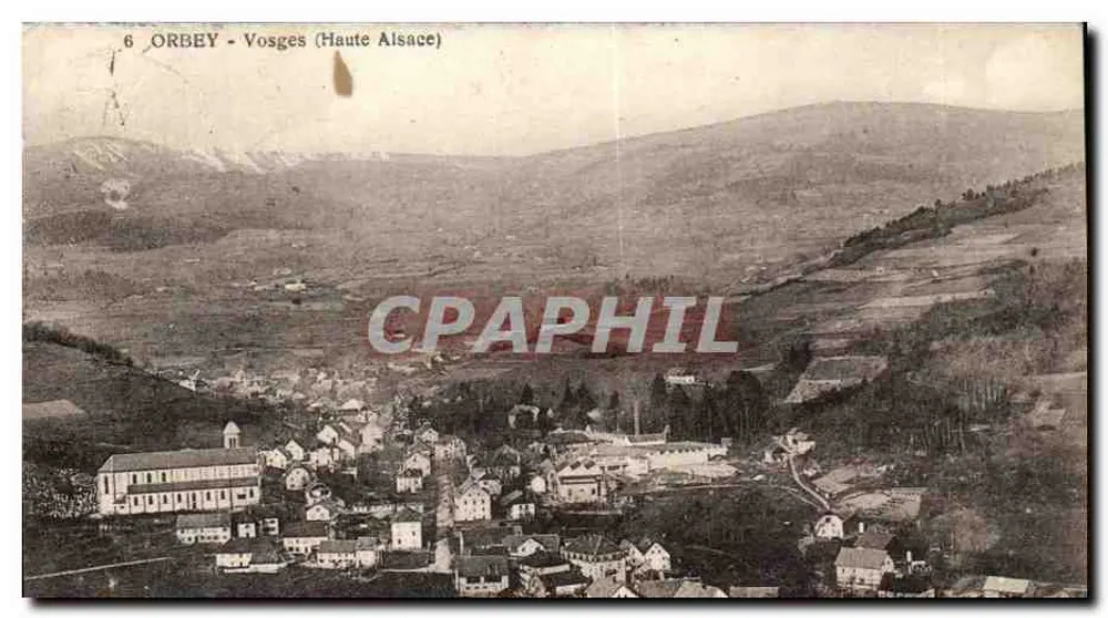 Orbey - Vosges (Alta Alsácia) — vista aérea do vilarejo e das montanhas — editor J. Knobloch-Guedwiller - Frente