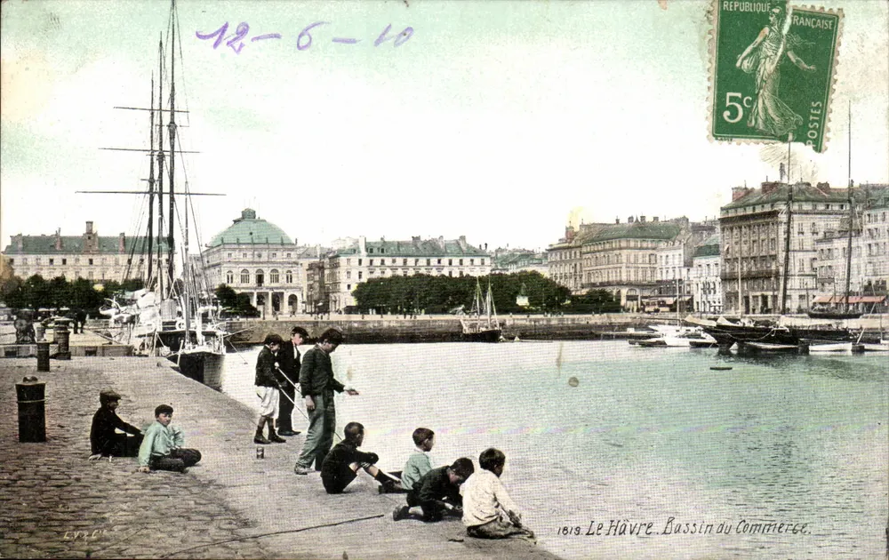 Le Havre - Bassin do Comércio — 1919 — Editor L.V. & Cie, n° 1819 - Frente