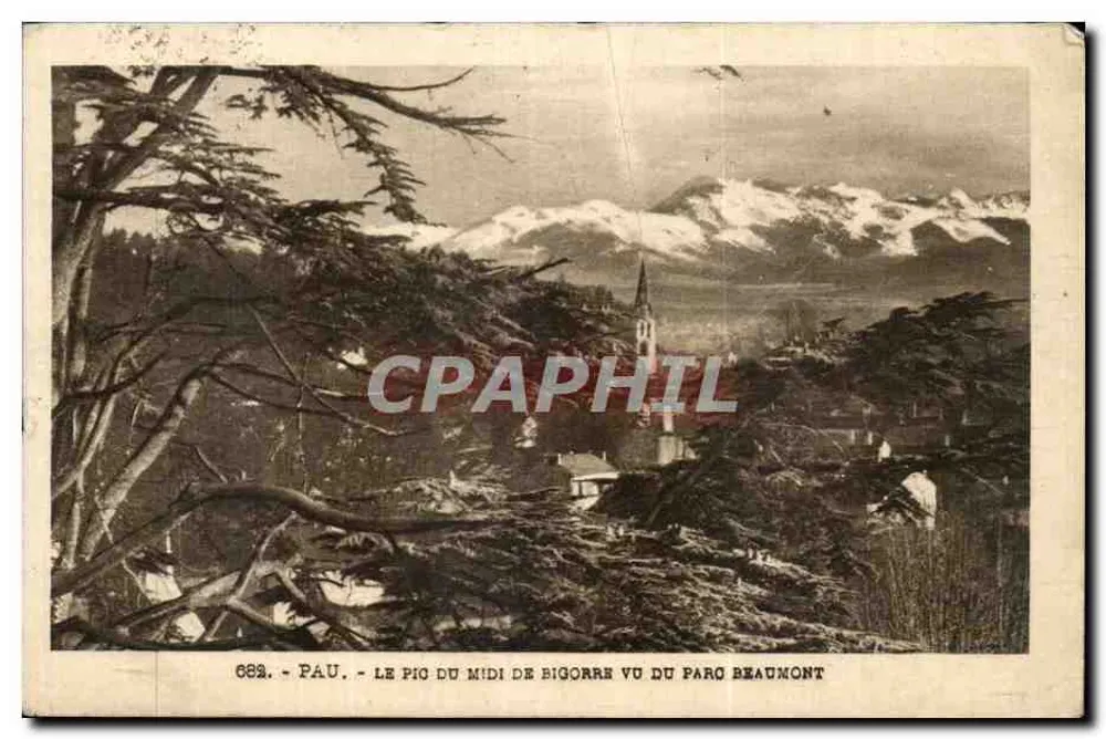 Der Pic du Midi de Bigorre von Park Beaumont aus gesehen — Pau — n° 682 — Héliogravure Labouche & Fils, Toulouse - Vorderseite