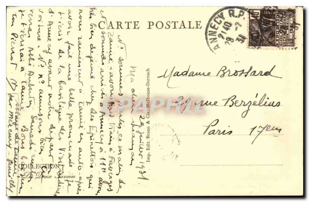 See Annecy — Talloires — Hotel de l'Abbaye — Verleger Braun & Cie, n° 11970 - Rückseite
