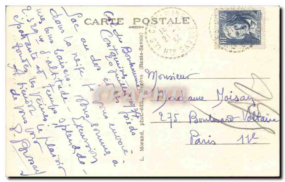 Les Contamines e o Mont Joly — Alta Saboia — editor L. Morand, Vegeève, n° 174 - Verso