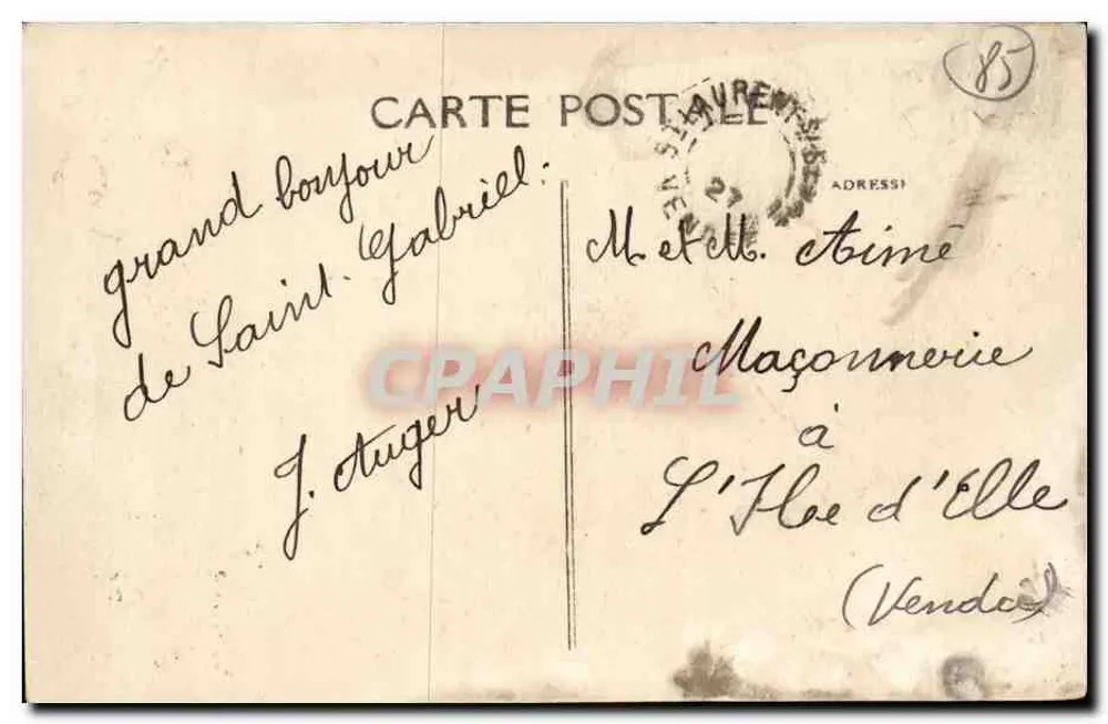 Die Brücke Chaussac — Pensionat St-Gabriel — St-Laurent-sur-Sèvre (Vendée) — Verlag M. Petitin, Leyvallois Paris - Rückseite