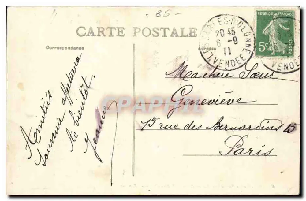 A Praia dos SABLES-D'OLONNE — vista da praia com tendas — Lucien Amitaury, Sables-d'Olonne, Rep. int. - Verso