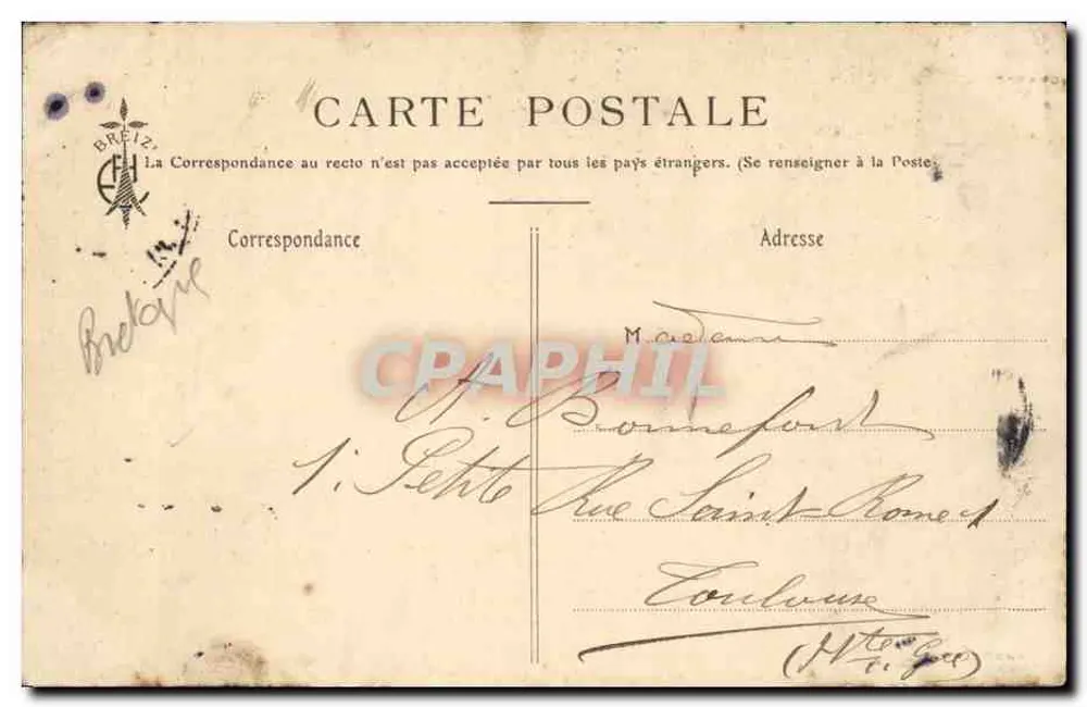 Casamentos de outrora (Quimper) — Coleção E.H. S.-B., n° 2166 - Verso