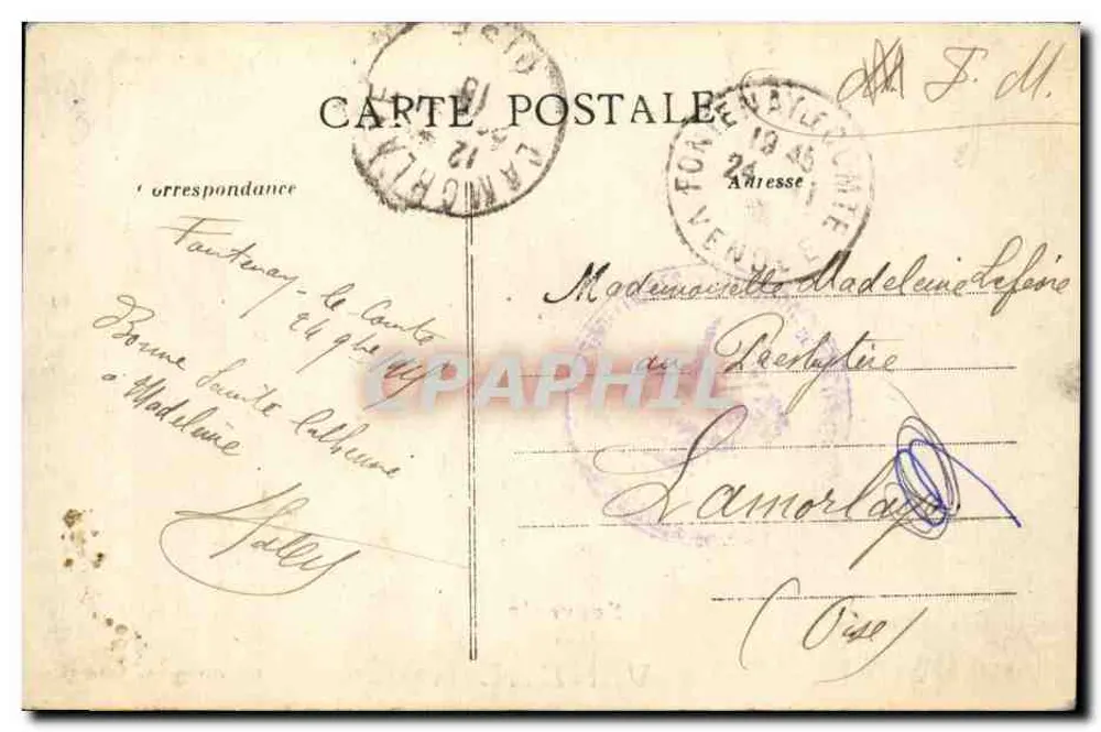 Souvenir de VENDÉE — retratos de mulheres em trajes regionais — Lab. Jehly-Pouron, Mortagne - Verso
