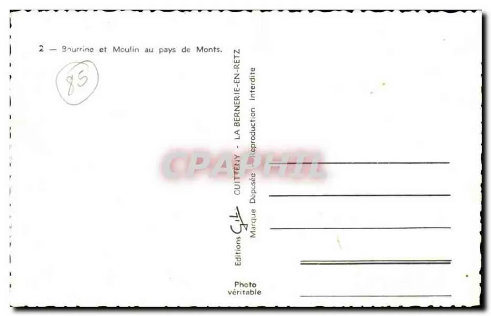 Bourrine und Mühle im Land der Monts — Editions CUITTÉNY - Rückseite