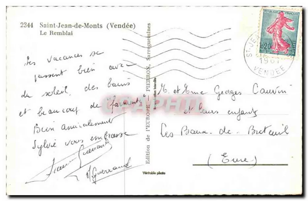 Saint-Jean-de-Monts (Vendée) — Le Remblai — Edición de Europa, n°2344 - Reverso