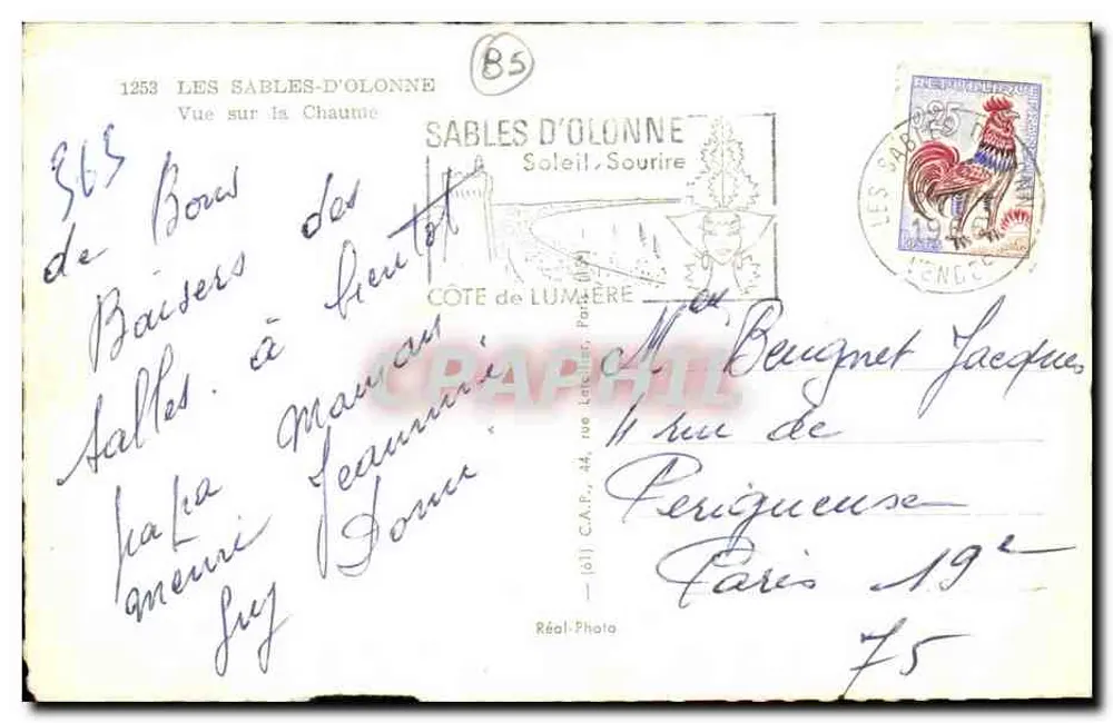 Les Sables-d'Olonne — Vista sobre a Chaumée — C.A.P. n°1253 - Verso