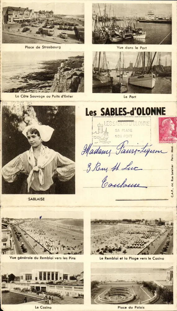Les SABLES-d'OLONNE — Vista do porto, praia, cassino e costa — editor C.A.P. n° 14 - Frente