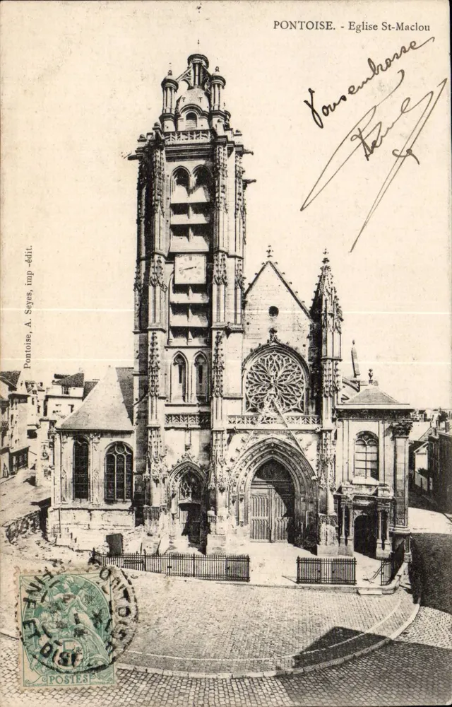 Pontoise - Igreja de São Maclou — vista da fachada e da torre, editor A. Seyes - Frente