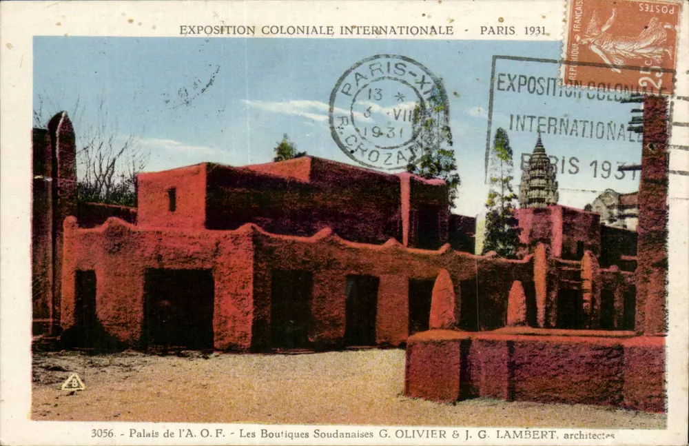 Sudanische Läden — Palast der A.O.F. — Internationale Kolonialausstellung, Paris 1931 — G. Olivier & J.G. Lambert, Architekten - Vorderseite