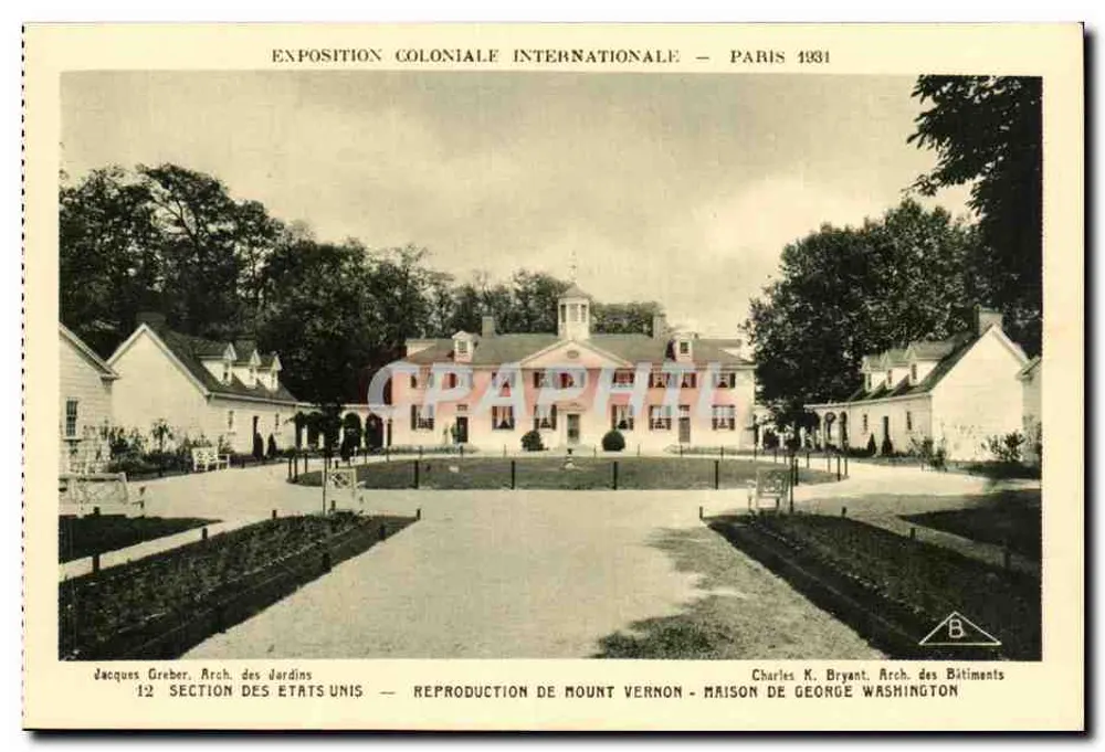 Nachbildung von Mount Vernon - Haus von George Washington — Internationale Kolonialausstellung, Paris 1931 — Verlag Braun & Cie - Vorderseite