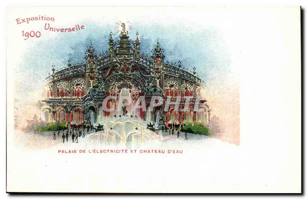 Palast der Elektrizität und Wasseruhr — Weltausstellung 1900 — Paris - Vorderseite