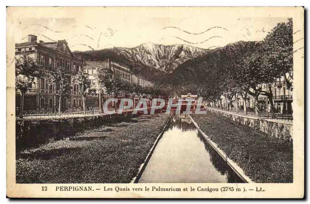 Perpignan — Die Quais in Richtung Palmarium und Canigou (2785 m) — Lt. - Vorderseite